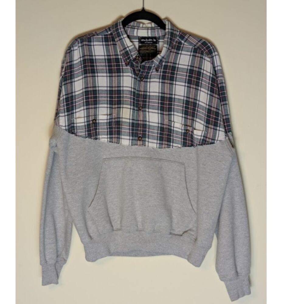 Iamkoko.la Unisex Reworked Eddie Bauer Plaid Kangaroo Pocket Indie Preppy Grunge